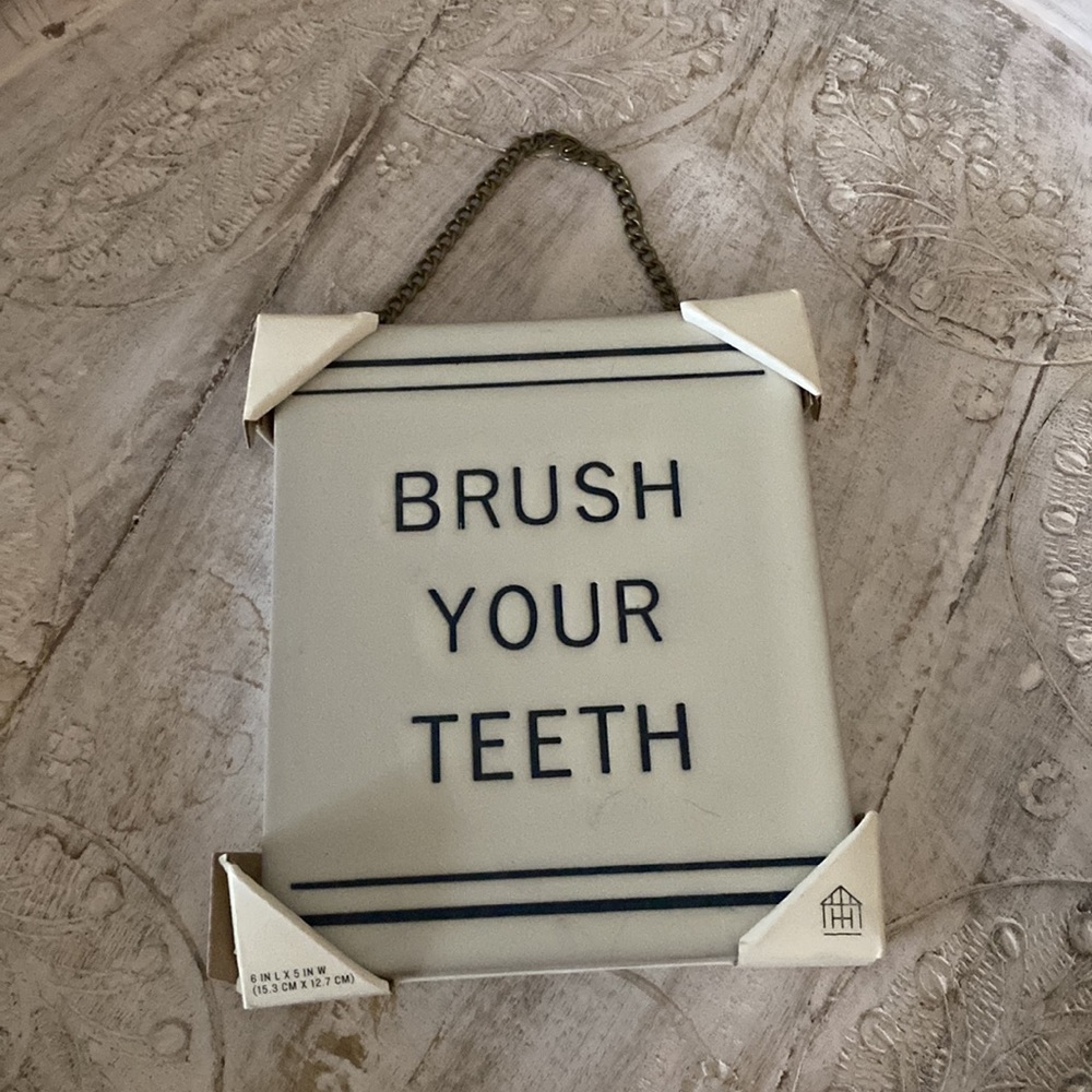 New Hearth & Hand by Magnolia BRUSH YOUR TEETH Bathroom wall Sign ceramic
